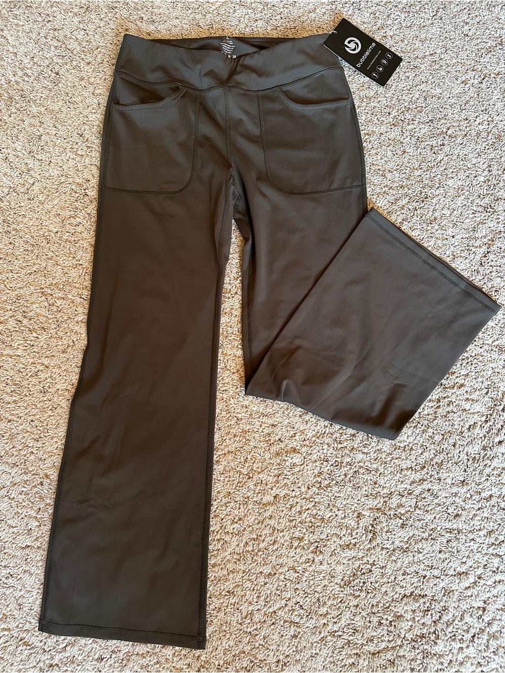 NWT Bubblelime L Charcoal Flare Yoga Pants 4 Pocket Stretch